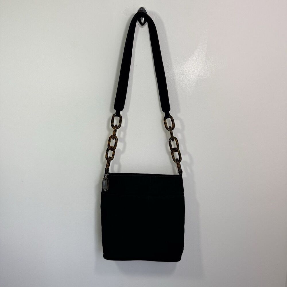 Allan Edward Vintage Black Crossbody Bag Tortoise Shell Acrylic Chain Purse